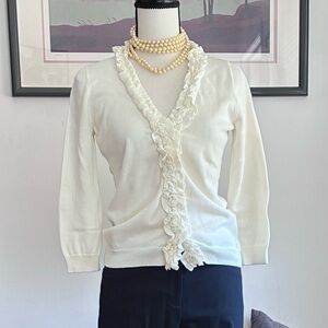 Vintage EUC J Crew Factory off white cardi/pullover sweater. 3/4 sleeves, Size S